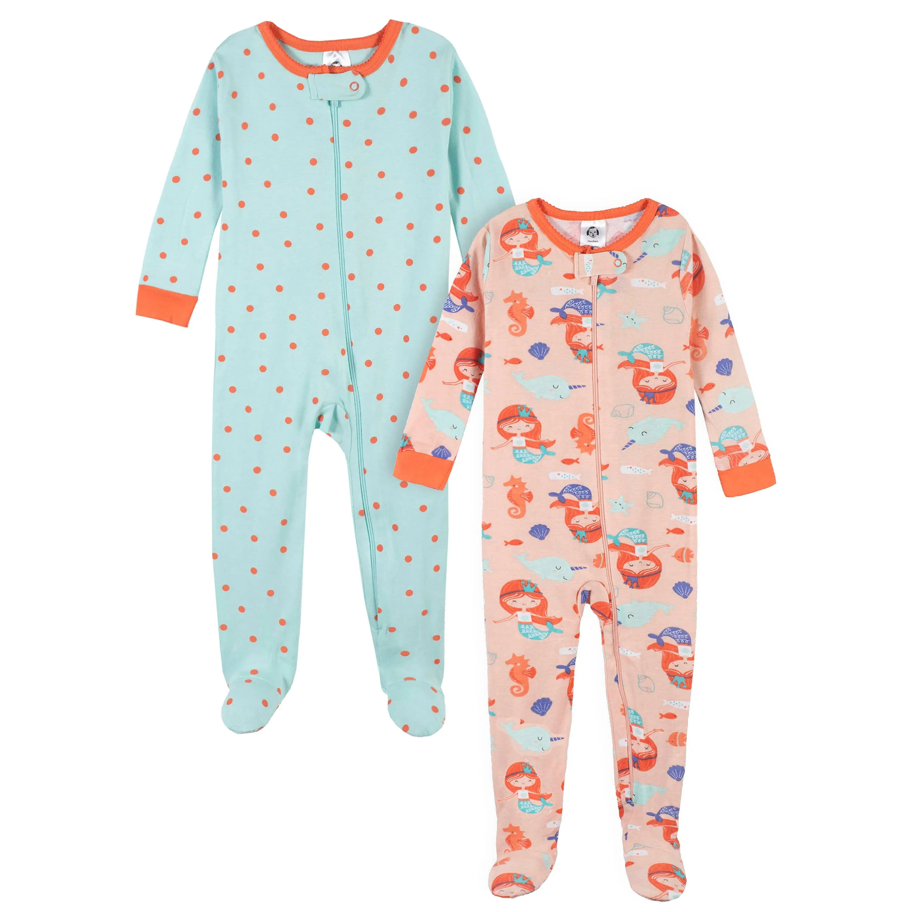 2-Pack Baby & Toddler Girls Mermaid Snug Fit Footed Cotton Pajamas