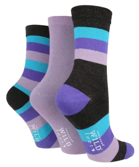 3 Pair Wild Feet Womens Striped Bamboo Socks