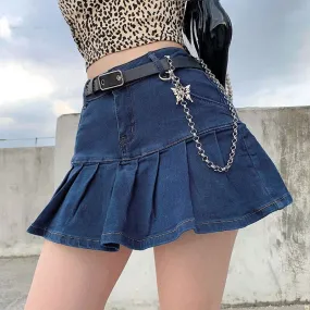 DressBetty - Harajuku High Waist Women Jeans Skirts Pleated Y2K Skinny Blue Denim Mini Skirt Summer Pop Ruffles Streetwear Bottom Korean