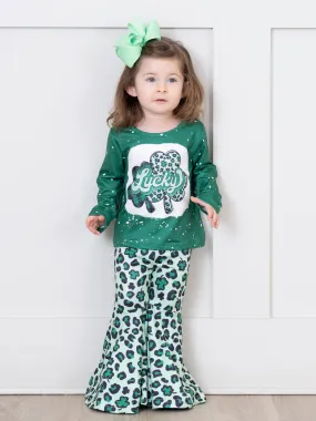 Green Lucky Leopard Bell Bottom Outfit