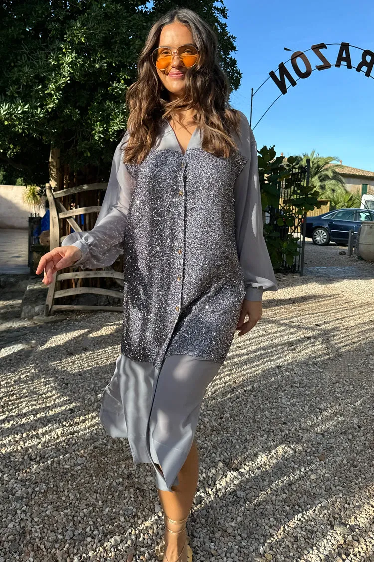 Gunmetal Sequin Lila Shirt Dress