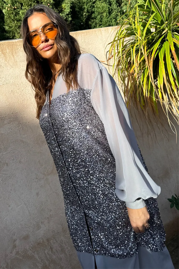 Gunmetal Sequin Lila Shirt Dress