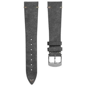 Stanway Vintage V-Stitch Genuine Italian Suede Watch Strap - Silver Grey