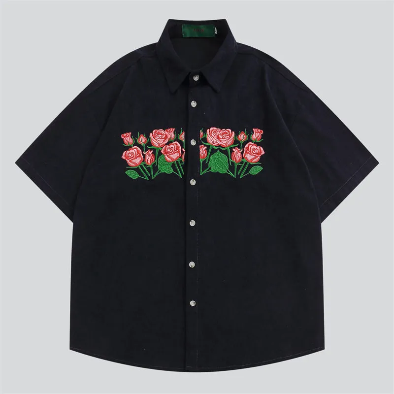 Wild Rose Embroidery Summer Corduroy Shirt