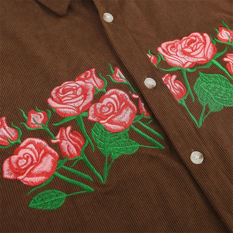 Wild Rose Embroidery Summer Corduroy Shirt